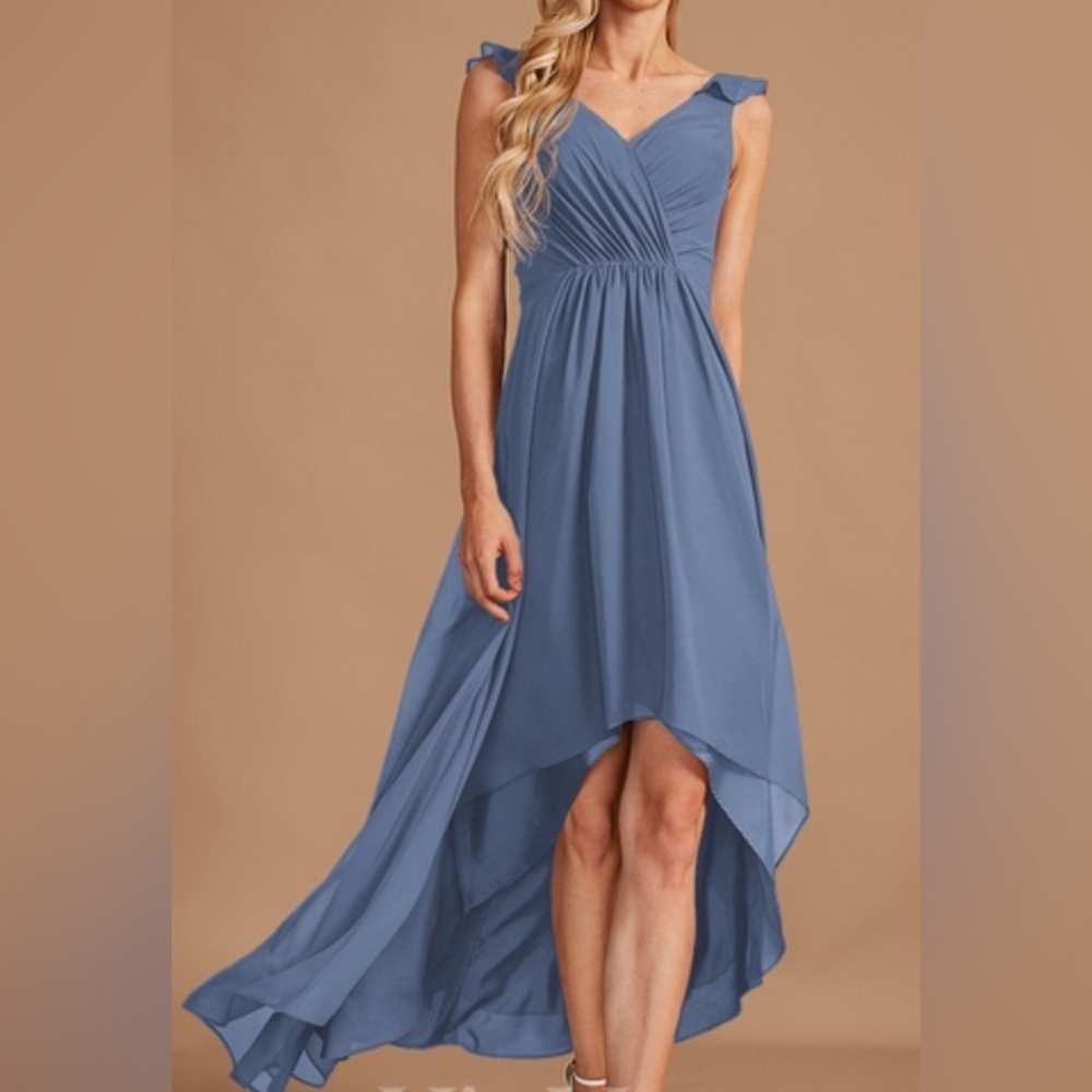 NEW-JJ’s HouseAline VNeck Asymmetrical Chiffon Bridesmaid Dress W/Ruffle #269517